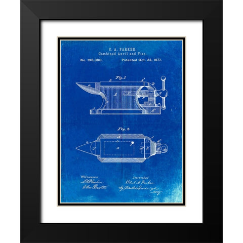 PP741-Faded Blueprint Blacksmith Anvil Patent Poster Black Modern Wood Framed Art Print with Double Matting by Borders, Cole