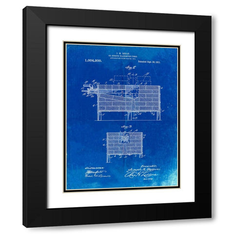 PP742-Faded Blueprint Blacksmith Forge Patent Poster Black Modern Wood Framed Art Print with Double Matting by Borders, Cole
