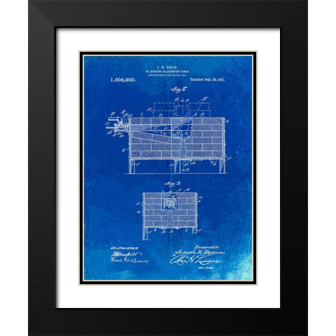 PP742-Faded Blueprint Blacksmith Forge Patent Poster Black Modern Wood Framed Art Print with Double Matting by Borders, Cole