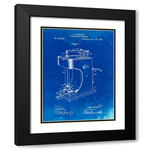 PP743-Faded Blueprint Blacksmith Hammer 1893 Patent Poster Black Modern Wood Framed Art Print with Double Matting by Borders, Cole