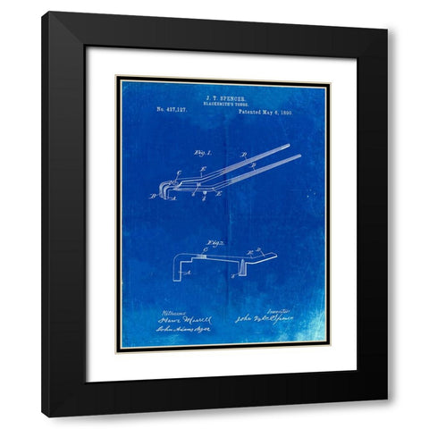 PP744-Faded Blueprint Blacksmith Tongs Patent Poster Black Modern Wood Framed Art Print with Double Matting by Borders, Cole