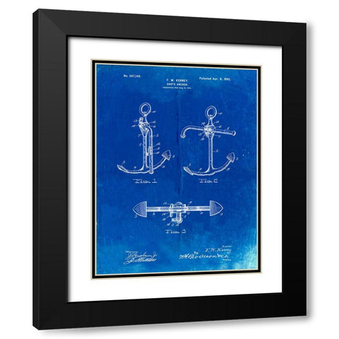 PP745-Faded Blueprint Boat Anchor Patent Poster Black Modern Wood Framed Art Print with Double Matting by Borders, Cole
