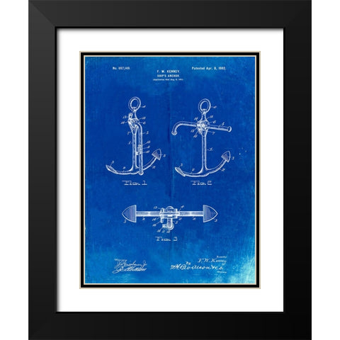 PP745-Faded Blueprint Boat Anchor Patent Poster Black Modern Wood Framed Art Print with Double Matting by Borders, Cole
