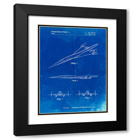 PP751-Faded Blueprint Boeing Supersonic Transport Concept Patent Poster Black Modern Wood Framed Art Print with Double Matting by Borders, Cole