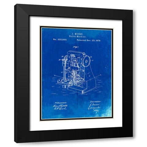 PP757-Faded Blueprint Bullet Machine Patent Poster Black Modern Wood Framed Art Print with Double Matting by Borders, Cole