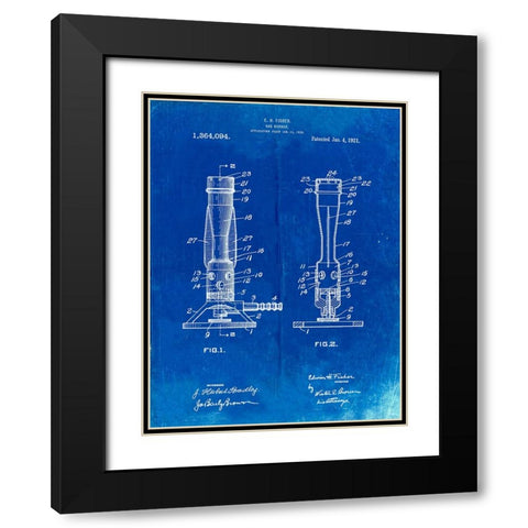 PP758-Faded Blueprint Bunsen Burner 1921 Patent Poster Black Modern Wood Framed Art Print with Double Matting by Borders, Cole