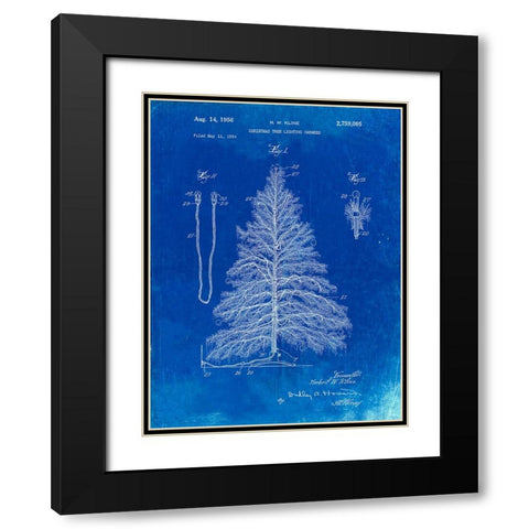 PP765-Faded Blueprint Christmas Tree Poster Black Modern Wood Framed Art Print with Double Matting by Borders, Cole
