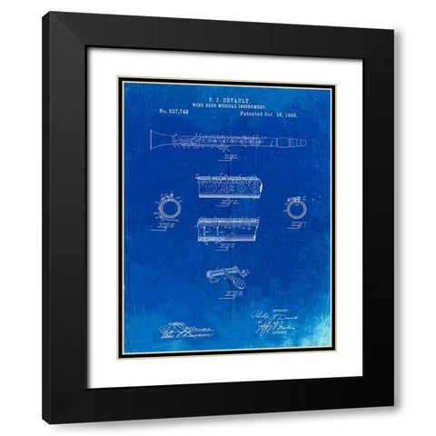 PP768-Faded Blueprint Clarinet 1894 Patent Poster Black Modern Wood Framed Art Print with Double Matting by Borders, Cole