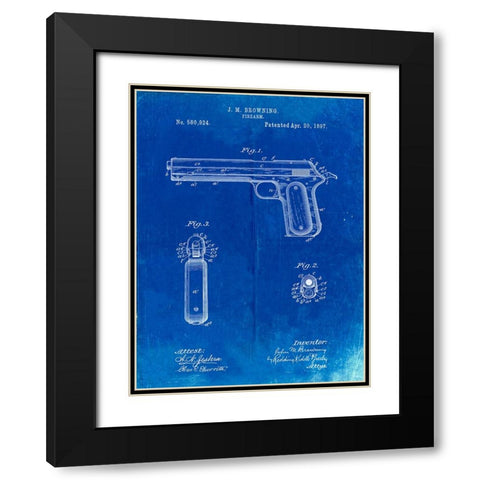 PP770-Faded Blueprint Colt Automatic Pistol of 1900 Patent Poster Black Modern Wood Framed Art Print with Double Matting by Borders, Cole