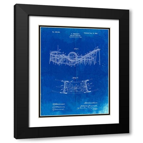 PP772-Faded Blueprint Coney Island Loop the Loop Roller Coaster Patent Poster Black Modern Wood Framed Art Print with Double Matting by Borders, Cole