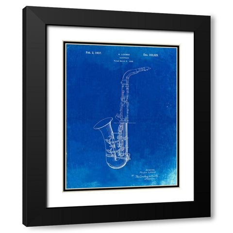 PP773-Faded Blueprint Conn A Melody Saxophone Patent Poster Black Modern Wood Framed Art Print with Double Matting by Borders, Cole