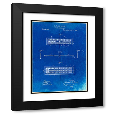PP776-Faded Blueprint Cribbage Board 1885 Patent Poster Black Modern Wood Framed Art Print with Double Matting by Borders, Cole