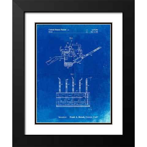 PP779-Faded Blueprint Dental Tools Patent Poster Black Modern Wood Framed Art Print with Double Matting by Borders, Cole
