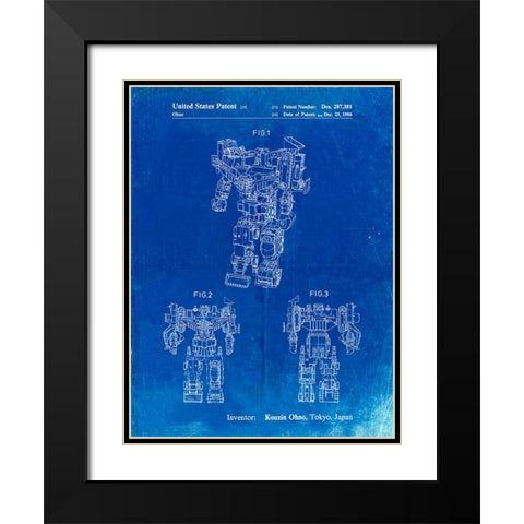 PP780-Faded Blueprint Devastator Transformer Patent Poster Black Modern Wood Framed Art Print with Double Matting by Borders, Cole