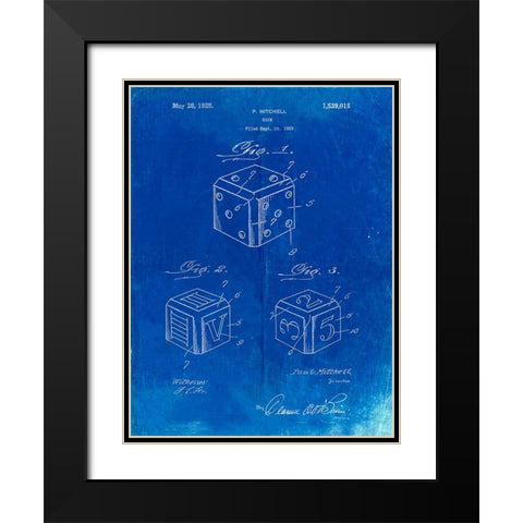 PP781-Faded Blueprint Dice 1923 Patent Poster Black Modern Wood Framed Art Print with Double Matting by Borders, Cole