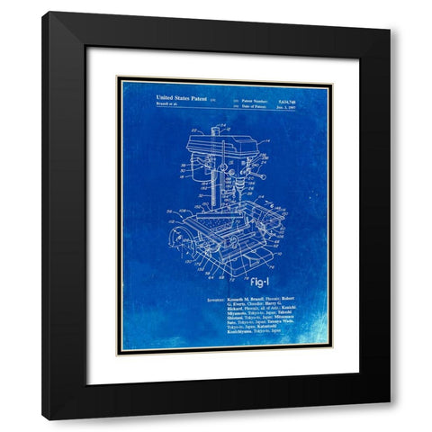 PP788-Faded Blueprint Drill Press Patent Poster Black Modern Wood Framed Art Print with Double Matting by Borders, Cole