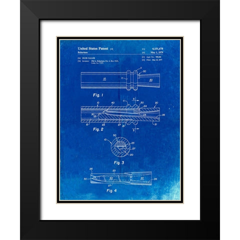 PP789-Faded Blueprint Duck Call Patent Poster Black Modern Wood Framed Art Print with Double Matting by Borders, Cole