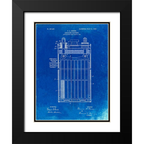 PP792-Faded Blueprint Edison Alkaline Battery Art Black Modern Wood Framed Art Print with Double Matting by Borders, Cole