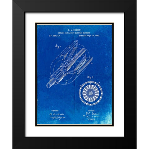 PP793-Faded Blueprint Edison Dynamo Electrical Generator Patent Print Black Modern Wood Framed Art Print with Double Matting by Borders, Cole
