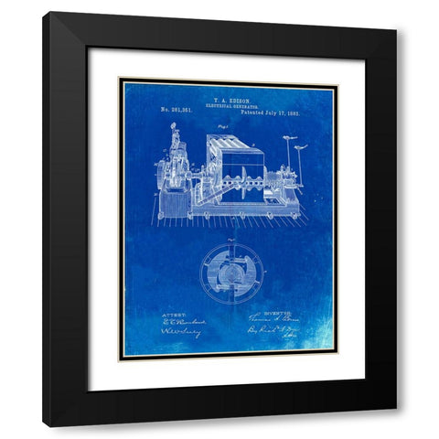 PP794-Faded Blueprint Edison Electrical Generator Patent Art Black Modern Wood Framed Art Print with Double Matting by Borders, Cole