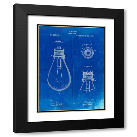 PP796-Faded Blueprint Edison Lamp Base Patent Print Black Modern Wood Framed Art Print with Double Matting by Borders, Cole