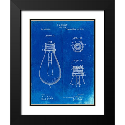 PP796-Faded Blueprint Edison Lamp Base Patent Print Black Modern Wood Framed Art Print with Double Matting by Borders, Cole