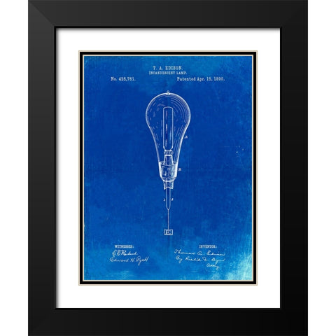 PP797-Faded Blueprint Outboard Motor Patent Art Black Modern Wood Framed Art Print with Double Matting by Borders, Cole