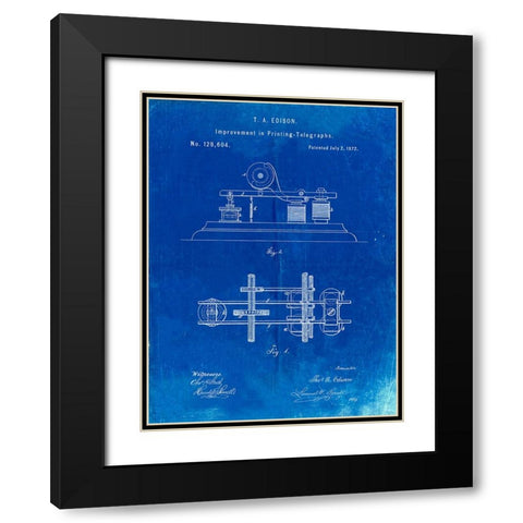PP799-Faded Blueprint Edison Printing Telegraph Patent Art Black Modern Wood Framed Art Print with Double Matting by Borders, Cole