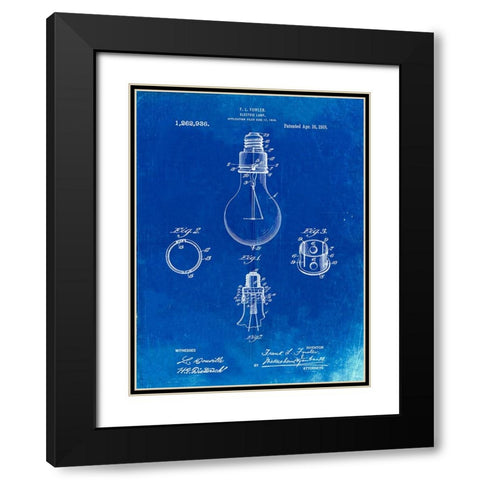 PP800-Faded Blueprint Electric Lamp Patent Poster Black Modern Wood Framed Art Print with Double Matting by Borders, Cole