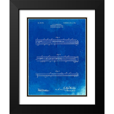 PP801-Faded Blueprint Engineers Slide Rule Patent Poster Black Modern Wood Framed Art Print with Double Matting by Borders, Cole