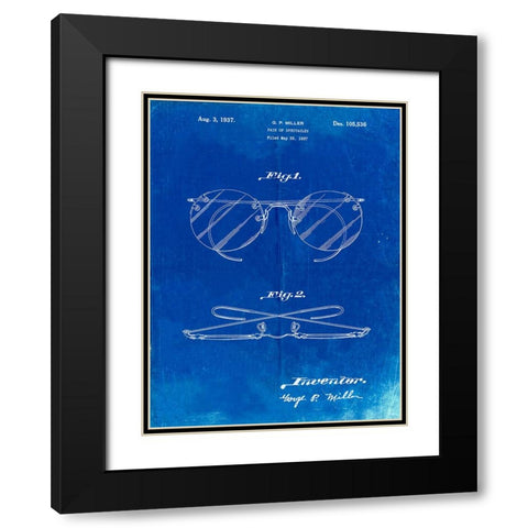PP803-Faded Blueprint Eyeglasses Spectacles Patent Art Black Modern Wood Framed Art Print with Double Matting by Borders, Cole