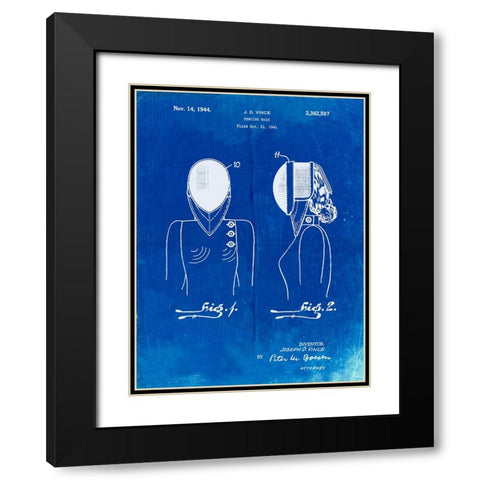 PP805-Faded Blueprint Fencing Mask Patent Poster Black Modern Wood Framed Art Print with Double Matting by Borders, Cole