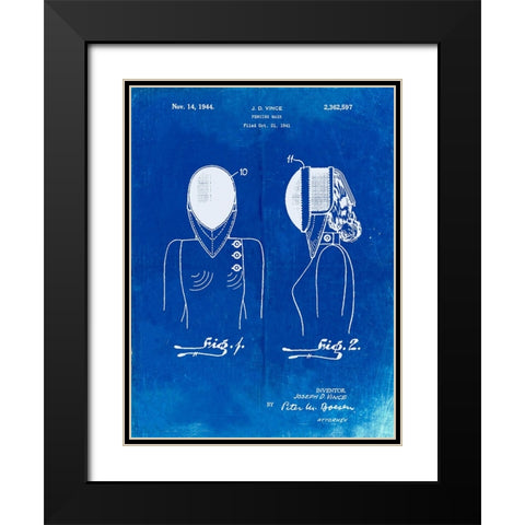 PP805-Faded Blueprint Fencing Mask Patent Poster Black Modern Wood Framed Art Print with Double Matting by Borders, Cole
