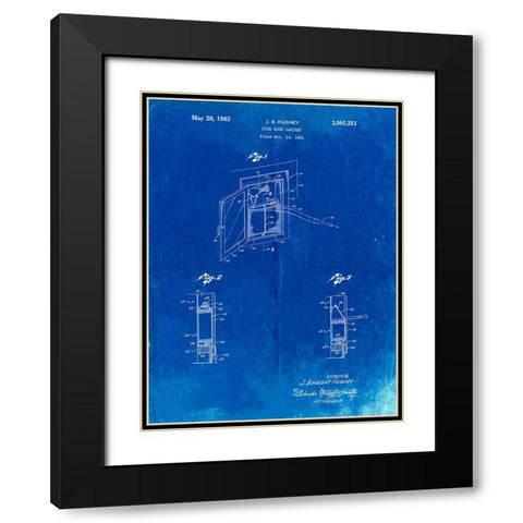 PP809-Faded Blueprint Fire Hose Cabinet 1961 Patent Poster Black Modern Wood Framed Art Print with Double Matting by Borders, Cole