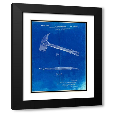 PP812-Faded Blueprint Firemans Axe 1940 Patent Poster Black Modern Wood Framed Art Print with Double Matting by Borders, Cole