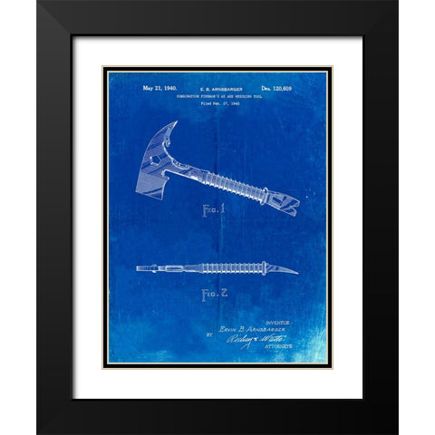 PP812-Faded Blueprint Firemans Axe 1940 Patent Poster Black Modern Wood Framed Art Print with Double Matting by Borders, Cole