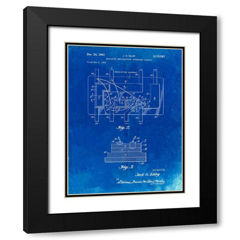 PP813-Faded Blueprint First Integrated Circuit Patent Poster Black Modern Wood Framed Art Print with Double Matting by Borders, Cole
