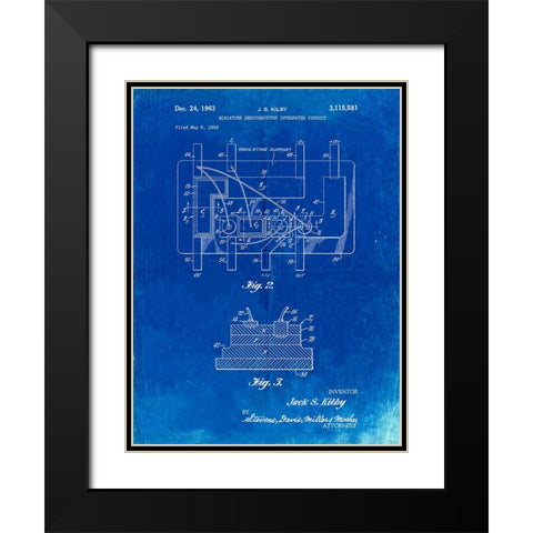 PP813-Faded Blueprint First Integrated Circuit Patent Poster Black Modern Wood Framed Art Print with Double Matting by Borders, Cole