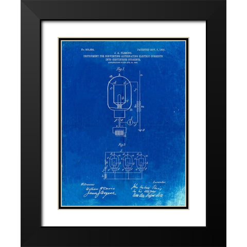 PP817-Faded Blueprint Fleming Valve Patent Poster Black Modern Wood Framed Art Print with Double Matting by Borders, Cole
