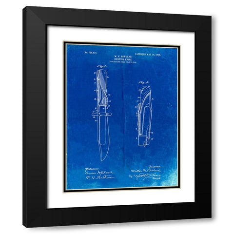 PP822-Faded Blueprint Folding Hunting Knife 1902 Patent Poster Black Modern Wood Framed Art Print with Double Matting by Borders, Cole