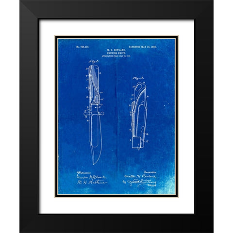 PP822-Faded Blueprint Folding Hunting Knife 1902 Patent Poster Black Modern Wood Framed Art Print with Double Matting by Borders, Cole