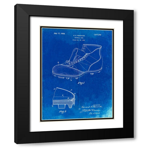 PP823-Faded Blueprint Football Cleat 1928 Patent Poster Black Modern Wood Framed Art Print with Double Matting by Borders, Cole