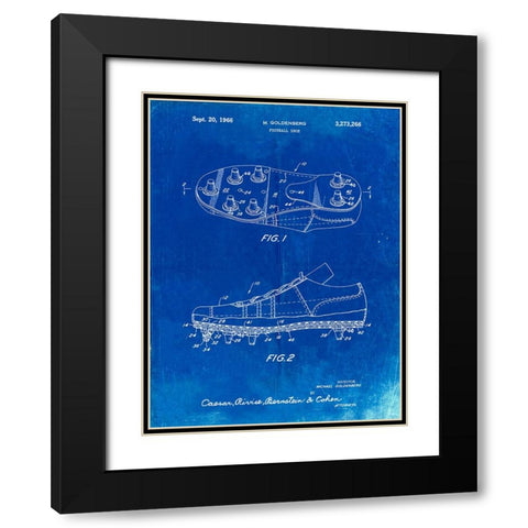 PP824-Faded Blueprint Football Cleat Patent Print Black Modern Wood Framed Art Print with Double Matting by Borders, Cole