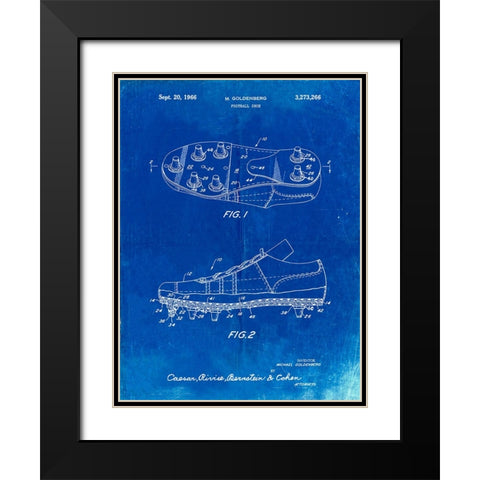 PP824-Faded Blueprint Football Cleat Patent Print Black Modern Wood Framed Art Print with Double Matting by Borders, Cole