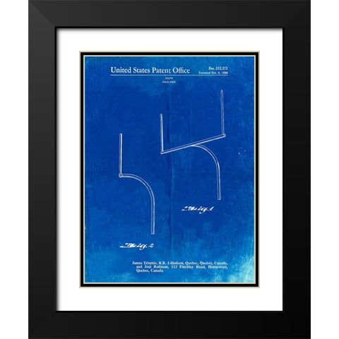 PP825-Faded Blueprint Football Goal Post Patent Print Black Modern Wood Framed Art Print with Double Matting by Borders, Cole