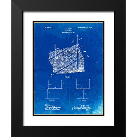 PP826-Faded Blueprint Football Goal Post Poster Black Modern Wood Framed Art Print with Double Matting by Borders, Cole