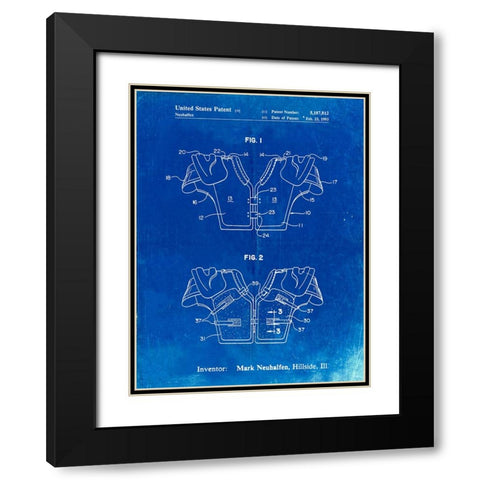 PP829-Faded Blueprint Football Shoulder Pads Patent Black Modern Wood Framed Art Print with Double Matting by Borders, Cole