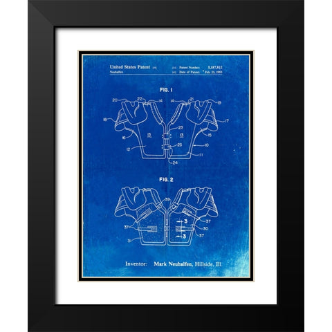 PP829-Faded Blueprint Football Shoulder Pads Patent Black Modern Wood Framed Art Print with Double Matting by Borders, Cole