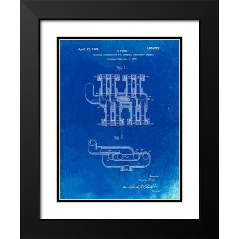 PP832-Faded Blueprint Ford Car Manifold 1920 Patent Poster Black Modern Wood Framed Art Print with Double Matting by Borders, Cole