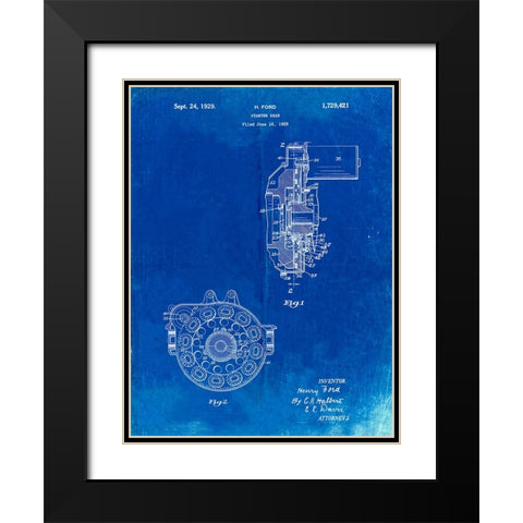 PP833-Faded Blueprint Ford Car Starter Gear 1928 Patent Poster Black Modern Wood Framed Art Print with Double Matting by Borders, Cole